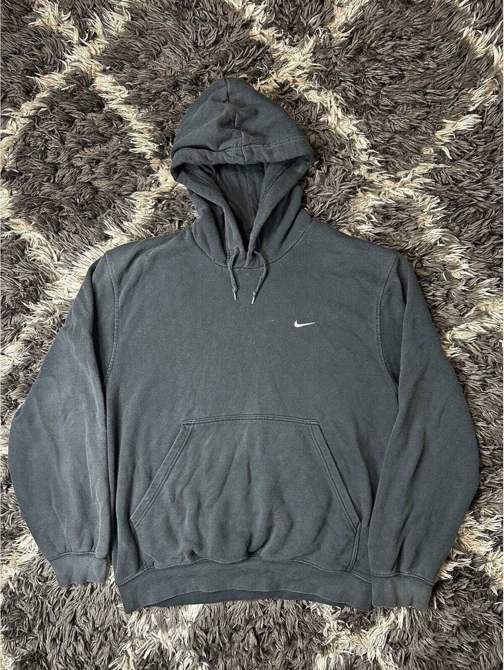 Vintage Nike Small Mini Swoosh Pullover Hoodie Sweatshirt Mens Medium Black